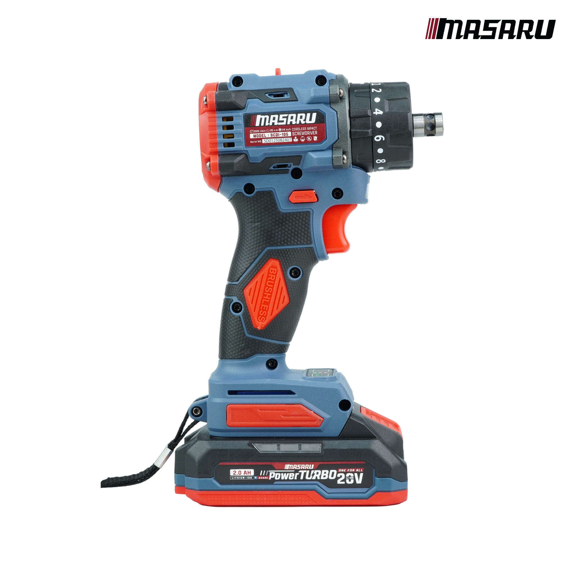 ชุดเซ็ตสว่านไขควงบล็อกไร้สาย MASARU 20V รุ่น SCCG-100 (พร้อมแบตเตอรี่และแท่นชาร์จ)